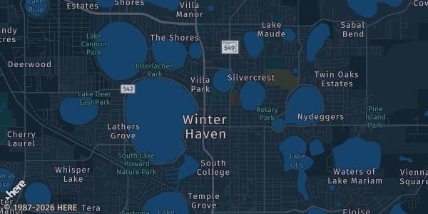 Map of Winter Haven, FL. The exact address of Field House is not known, so the map shows the area rather than a specific building.