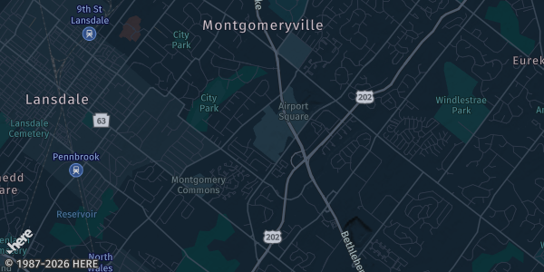Map of North Wales, PA. The exact address of Moorestown Mall is not known, so the map shows the area rather than a specific building.
