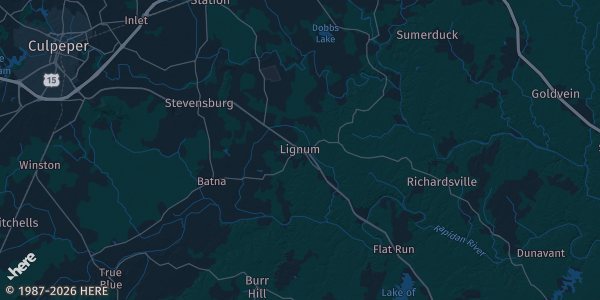 Map of Lignum, VA. The exact address of Lignum Ruritan Club is not known, so the map shows the area rather than a specific building.