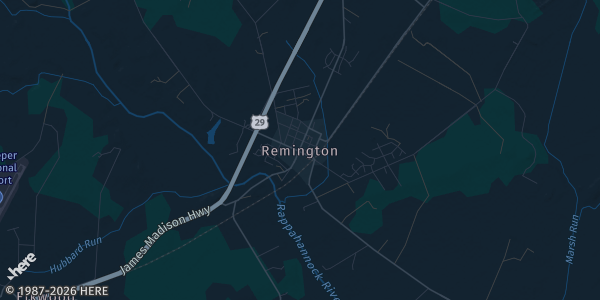 Map of Remington, VA. The exact address of Indoor Event is not known, so the map shows the area rather than a specific building.