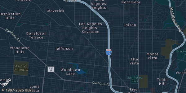 Map of San Antonio, TX. The exact address of SA Shrine Auditorium is not known, so the map shows the area rather than a specific building.