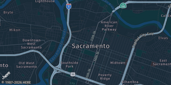 Map of Sacramento, CA. The exact address of SAFE Credit Union Convention Center — Hall C is not known, so the map shows the area rather than a specific building.