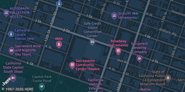 Map showing SAFE Credit Union Convention Center — Hall C in Sacramento, CA.