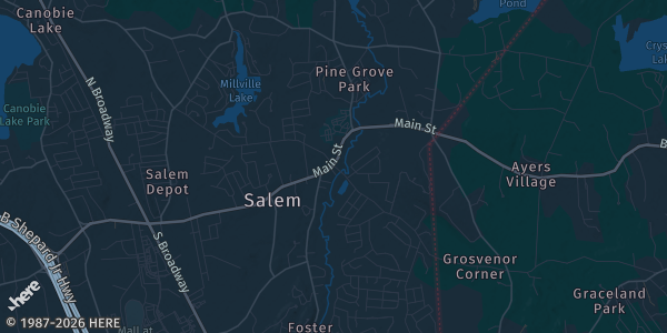 Map of Salem, NH. The exact address of Derry Salem Elks is not known, so the map shows the area rather than a specific building.