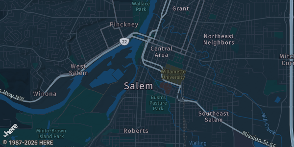 Map of Salem, OR. The exact address of Salem Scottish Rite Center is not known, so the map shows the area rather than a specific building.