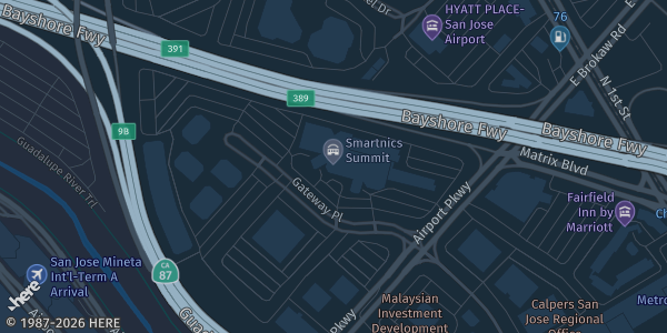 Map showing DoubleTree by Hilton San Jose in San Jose, CA.