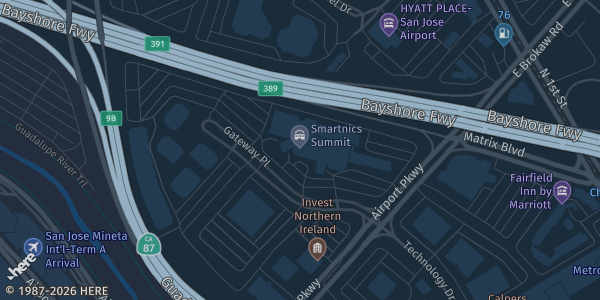 Map showing DoubleTree by Hilton San Jose in San Jose, CA.
