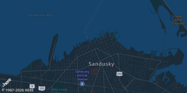 Map of Sandusky, OH. The exact address of American Legion Post 83 is not known, so the map shows the area rather than a specific building.