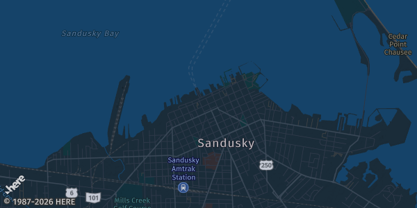 Map of Sandusky, OH. The exact address of American Legion Post 83 is not known, so the map shows the area rather than a specific building.
