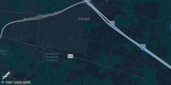 Map of Sango, TN. The exact address of Sango UMC is not known, so the map shows the area rather than a specific building.