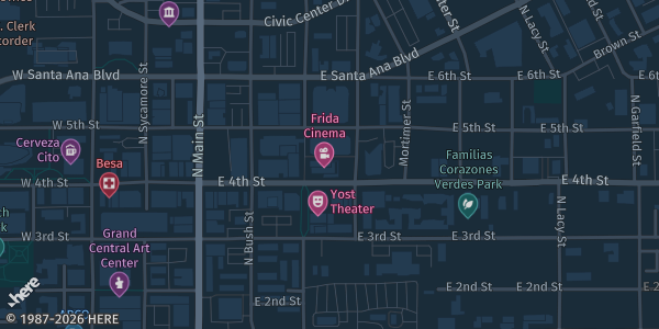 Map showing Downtown Santa Ana - 4th Street (Calle Cuatro) in Santa Ana, CA.