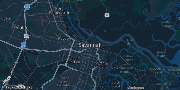 Map of Savannah, GA. The exact address of this venue is not known, so the map shows the area rather than a specific building.