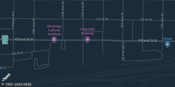 Map showing Phat Fish Brewing in Dickinson, ND.