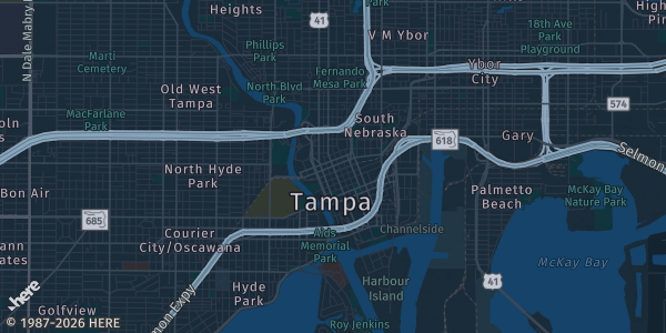 Map of Tampa, FL. The exact address of Florida State Fairgrounds is not known, so the map shows the area rather than a specific building.