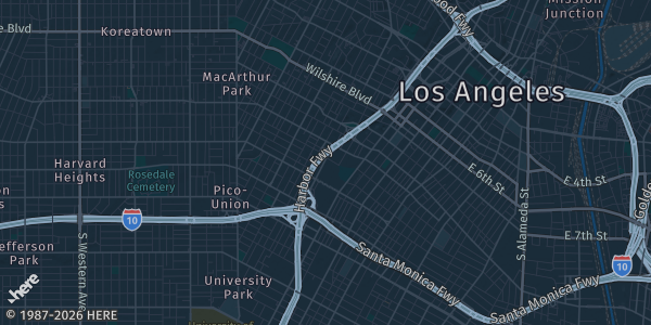 Map of Los Angeles, CA. The exact address of Los Angeles Convention Center is not known, so the map shows the area rather than a specific building.