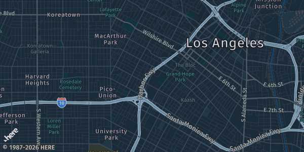 Map of Los Angeles, CA. The exact address of Los Angeles Convention Center is not known, so the map shows the area rather than a specific building.