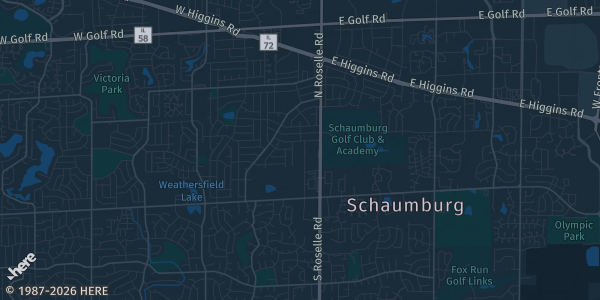 Map of Schaumburg, IL. The exact address of Schaumburg Hyatt Regency is not known, so the map shows the area rather than a specific building.