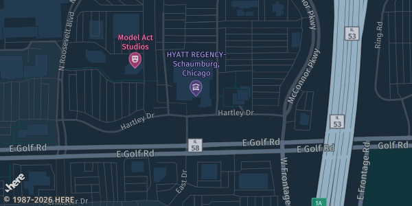 Map showing Hyatt Regency Schaumburg (Woodfield) in Schaumburg, IL.