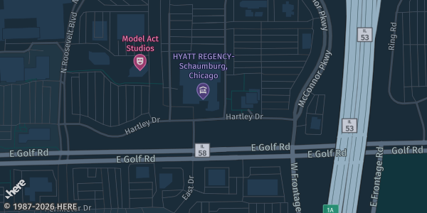 Map showing Hyatt Regency Schaumburg (Woodfield) in Schaumburg, IL.