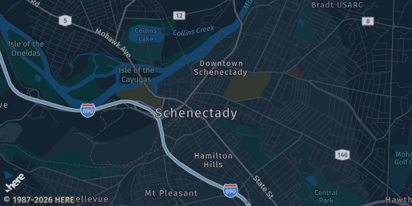 Map of Schenectady, NY. The exact address of VIAPORT Rotterdam is not known, so the map shows the area rather than a specific building.