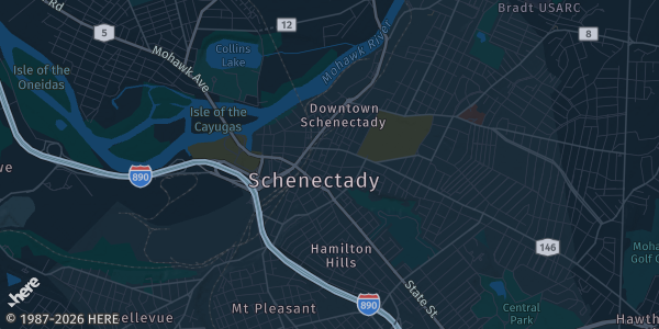 Map of Schenectady, NY. The exact address of VIAPORT Rotterdam is not known, so the map shows the area rather than a specific building.