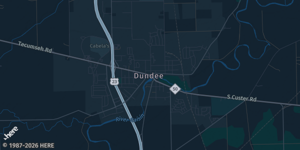 Map of Dundee, MI. The exact address of Dundee Middle School is not known, so the map shows the area rather than a specific building.