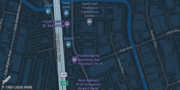 Map showing DoubleTree Hotel S. Airport Blvd in San Francisco, CA.
