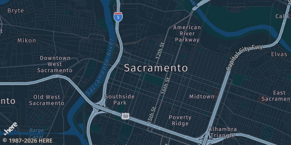 Map of Sacramento, CA. The exact address of Sacramento Indoor Gun Range is not known, so the map shows the area rather than a specific building.