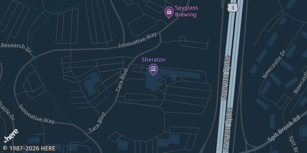 Map showing Sheraton Nashua in Nashua, NH.