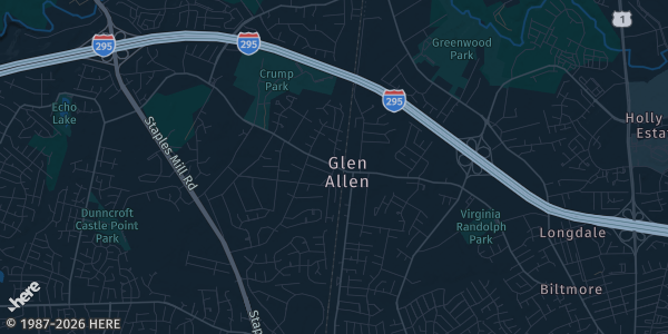 Map of Glen Allen, VA. The exact address of Drury Plaza Hotel Richmond is not known, so the map shows the area rather than a specific building.