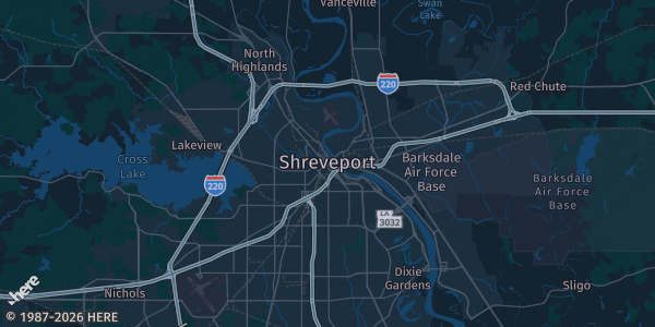 Map of Shreveport, LA. The exact address of this venue is not known, so the map shows the area rather than a specific building.