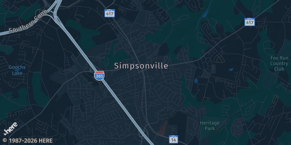Map of Simpsonville, SC. The exact address of Simpsonville Senior & Activity Center is not known, so the map shows the area rather than a specific building.