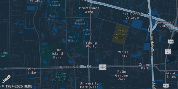 Map of Davie, FL. The exact address of Old Davie School is not known, so the map shows the area rather than a specific building.