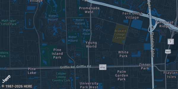 Map of Davie, FL. The exact address of Old Davie School is not known, so the map shows the area rather than a specific building.