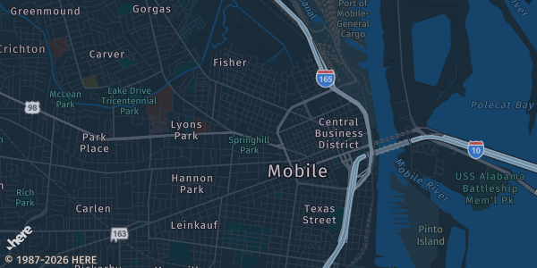 Map of Mobile, AL. The exact address of Slide! Card Show: Pokemon, TCG & Sports is not known, so the map shows the area rather than a specific building.