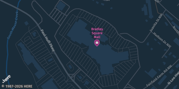 Map showing Bradley Square Mall in Cleveland, TN.