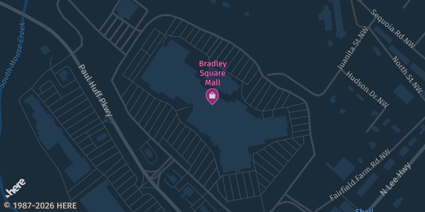 Map showing Bradley Square Mall in Cleveland, TN.