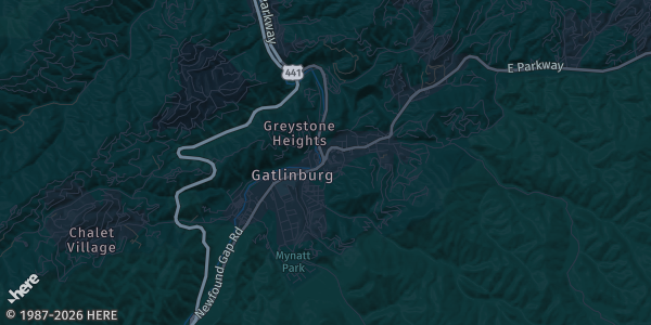 Map of Gatlinburg, TN. The exact address of Rocky Top Sports World is not known, so the map shows the area rather than a specific building.