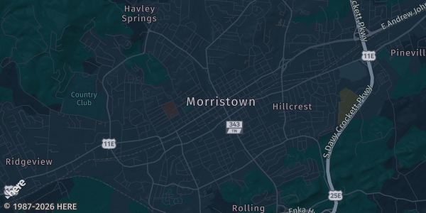 Map of Morristown, TN. The exact address of Morristown Landing is not known, so the map shows the area rather than a specific building.