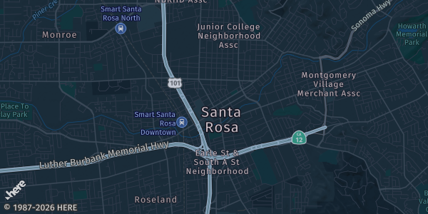 Map of Santa Rosa, CA. The exact address of Sonoma County Event Center at the Fairgrounds is not known, so the map shows the area rather than a specific building.