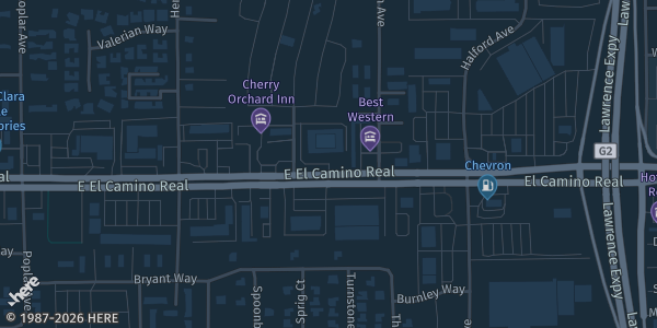 Map showing Domain Hotel in Camino Real Sunnyvale, CA.