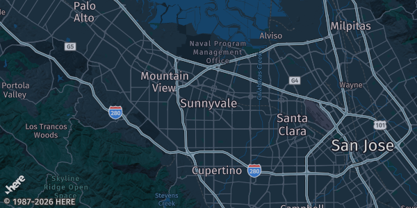 Map of Sunnyvale, CA. The exact address of this venue is not known, so the map shows the area rather than a specific building.