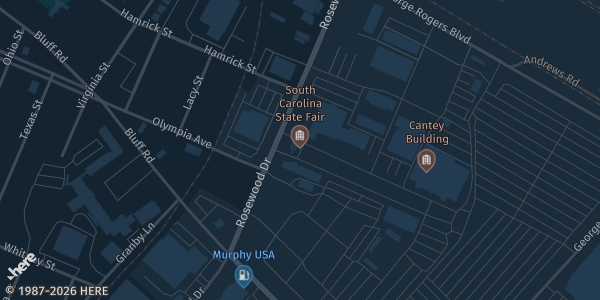 Map showing S.C. State Fairgrounds (Cantey Building) in Columbia, SC.