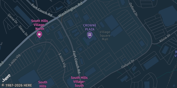 Map showing Crowne Plaza Hotel and Suites Pittsburgh South in Pittsburgh, PA.