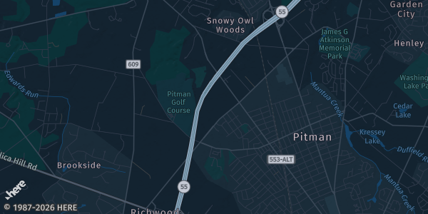 Map of Pitman, NJ. The exact address of South Jersey Card Show is not known, so the map shows the area rather than a specific building.