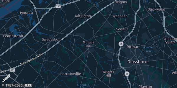 Map of Mullica Hill, NJ. The exact address of this venue is not known, so the map shows the area rather than a specific building.