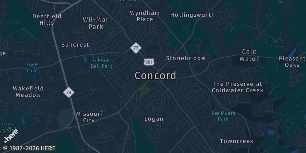 Map of Concord, NC. The exact address of Cabarrus Arena & Events Center is not known, so the map shows the area rather than a specific building.