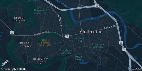 Map of Chillicothe, OH. The exact address of Ross County Fairgrounds Multi-Purpose Building is not known, so the map shows the area rather than a specific building.