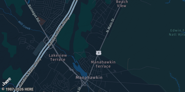 Map of Stafford Township, NJ. The exact address of Southern Regional Middle School is not known, so the map shows the area rather than a specific building.