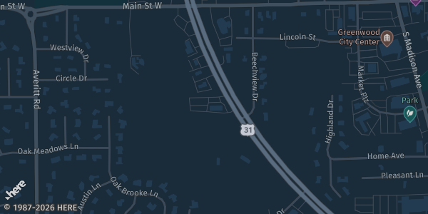 Map showing American Legion Post 252 in Greenwood, IN.